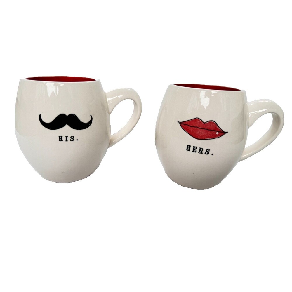 His Hers Coffee Mugs 16 oz Wedding Shower Gifts for Couples Red White Vintage